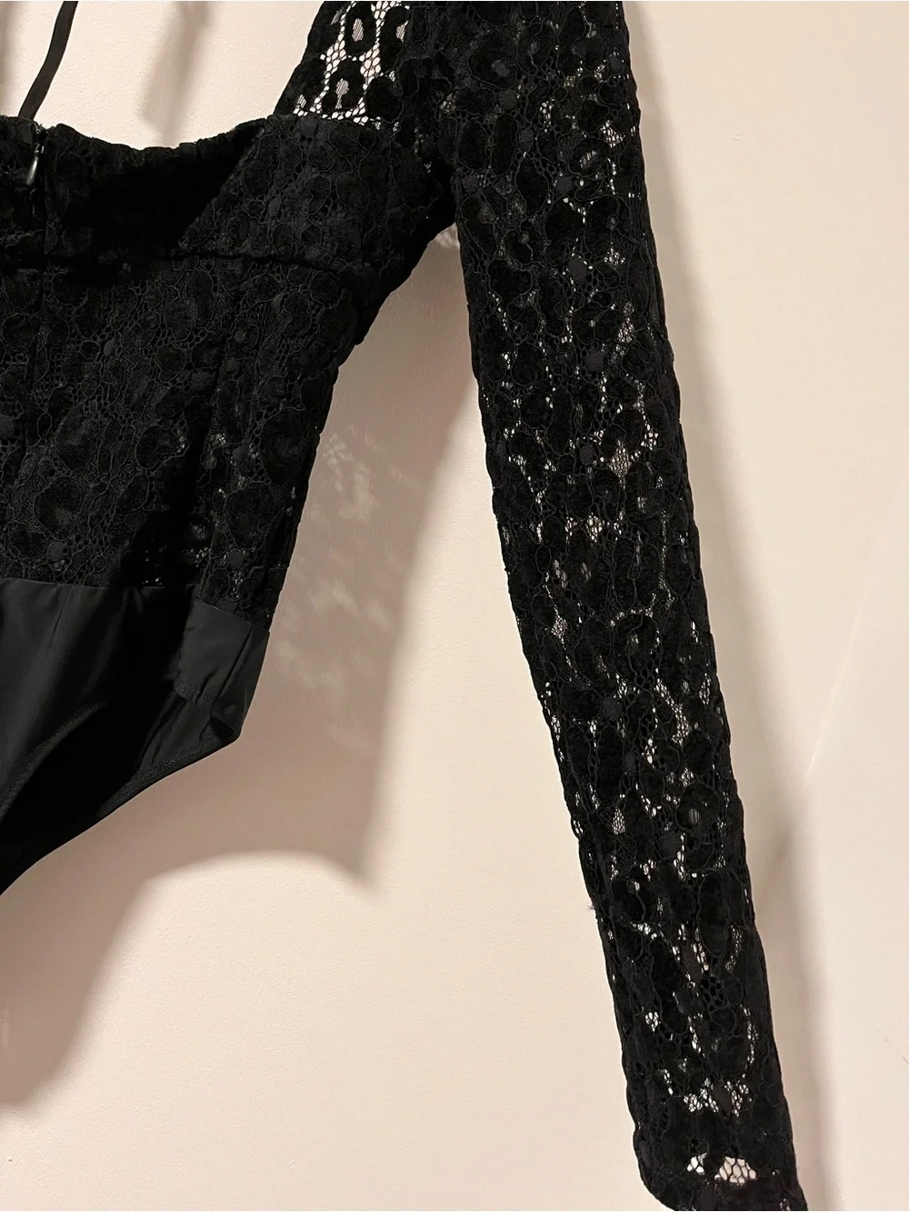 Michael Costello x Revolve Black Lace Long-Sleeve Bodysuit